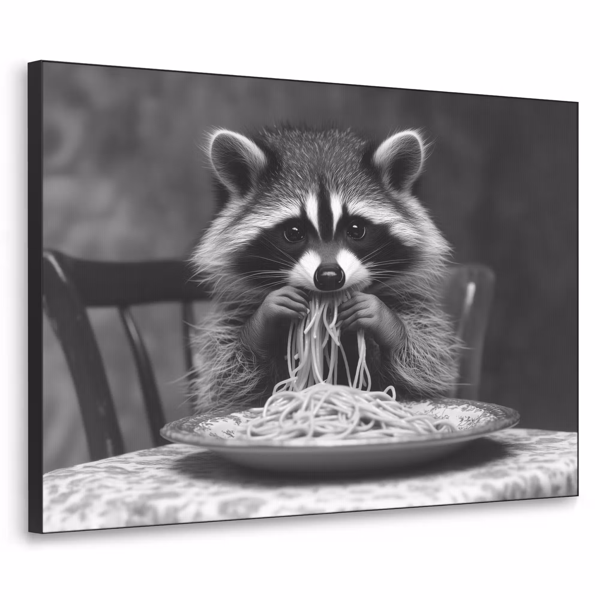 Art Frame - Waschbär - Niedlich - Pasta - Tischtuch - Schwarz - Weiß