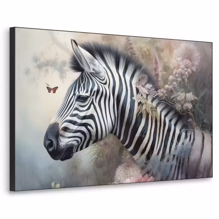 Art Frame - Zebra - Wilde Tiere - Schmetterling - Blumen