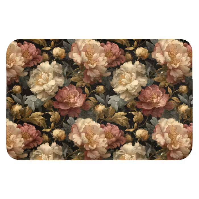 Badematte - Blumen - Barock - Muster - Rosa - Creme
