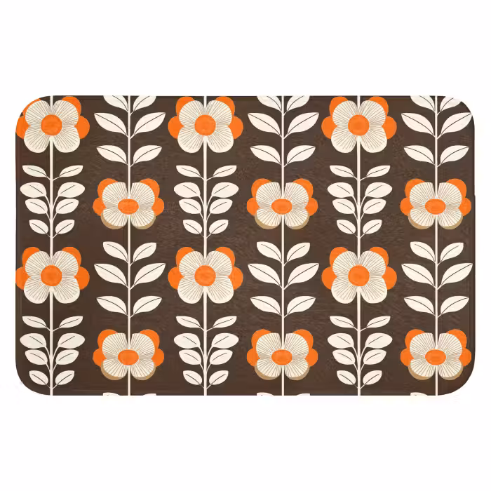 Badematte - Blumen - Retro - Braun