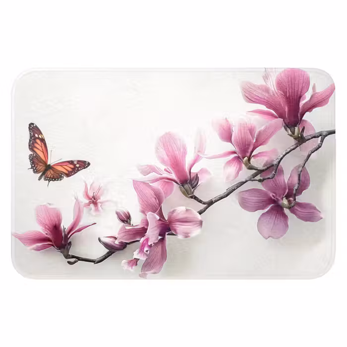 Badematte - Blüte - Schmetterling - Rosa - Natur - Weiß