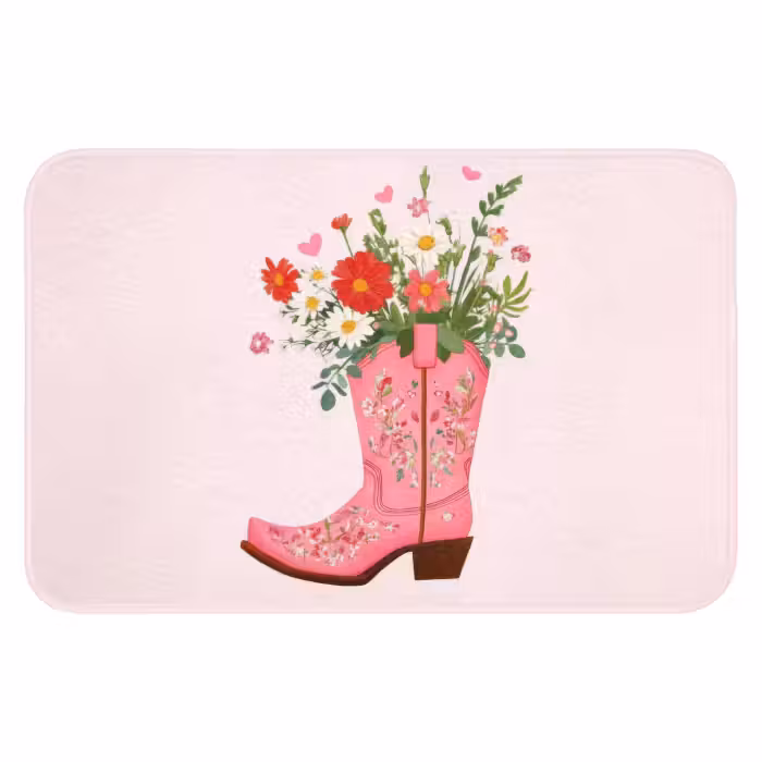 Badematte - Cowboystiefel - Rosa - Strauß - Blumen