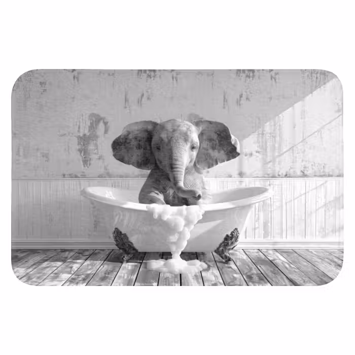 Badematte - Elefant - Vintage - Tiere - Schwarz - Weiß