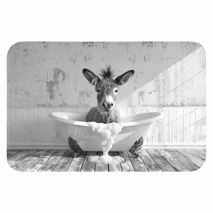 Badematte - Esel - Tier - Vintage - Badewanne - Schwarz - Weiß