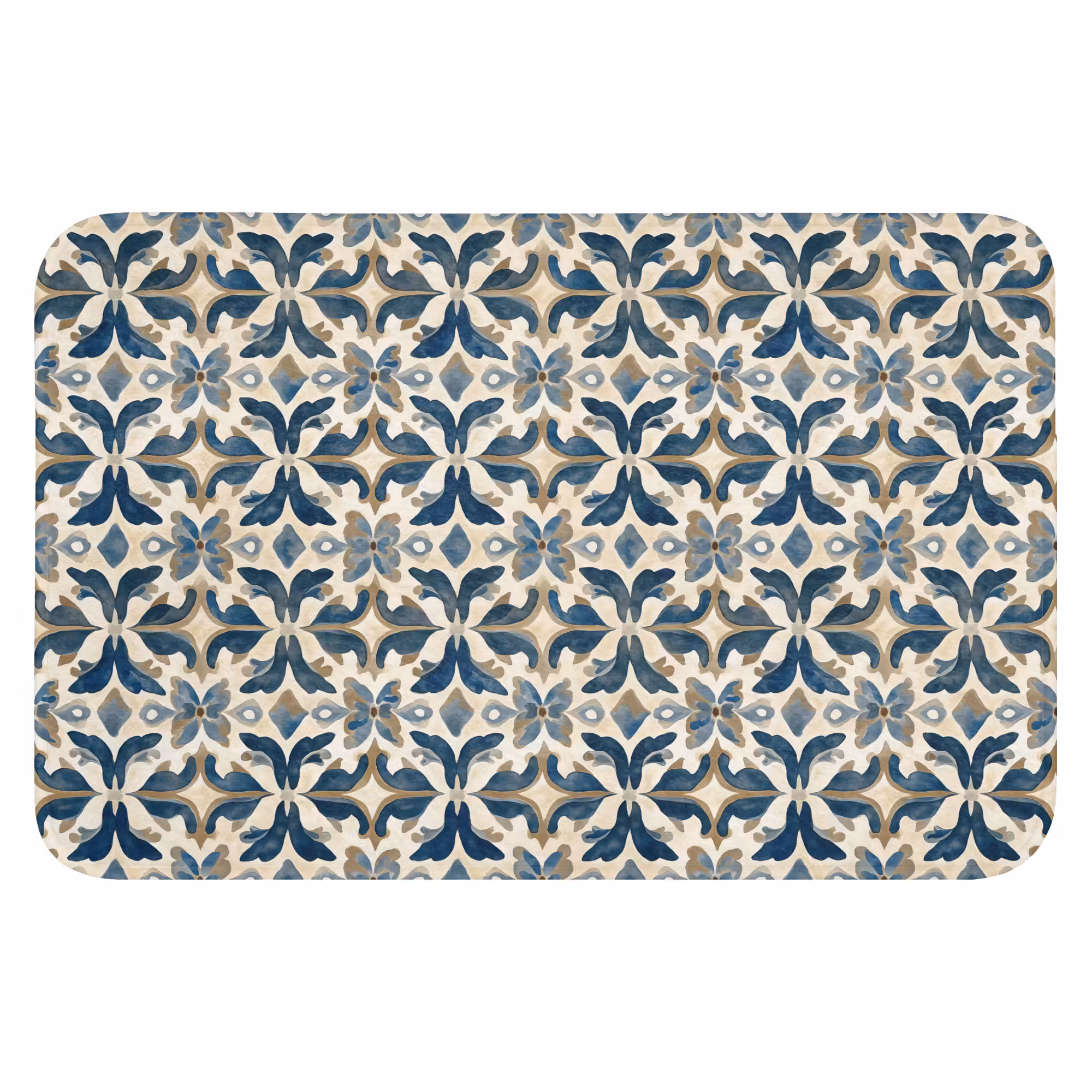 Badematte - Fliese - Muster - Blau - Beige