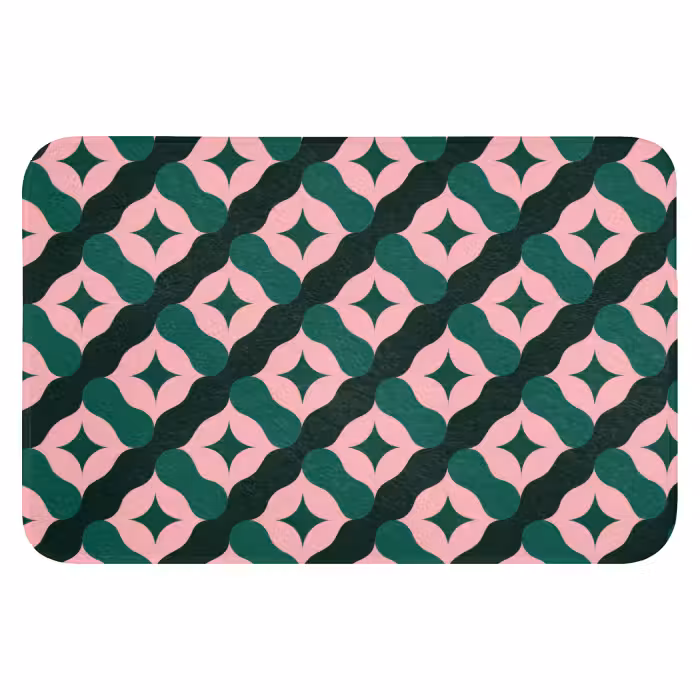 Badematte - Grün - Rosa - Retro - Sterne