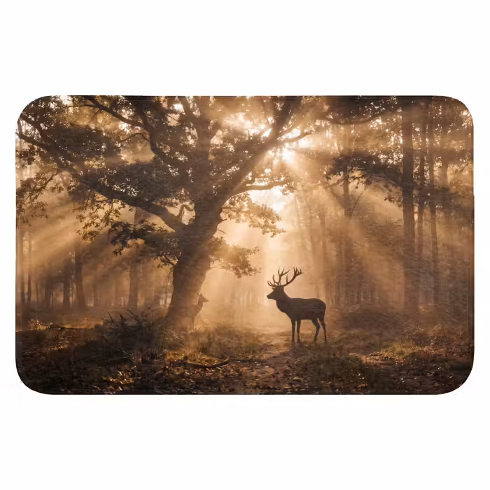 Badematte - Hirsch - Wald - Neblig - Natur - Gold