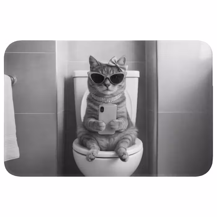 Badematte - Katze - Telefon - Toilette - Schwarz - Weiß