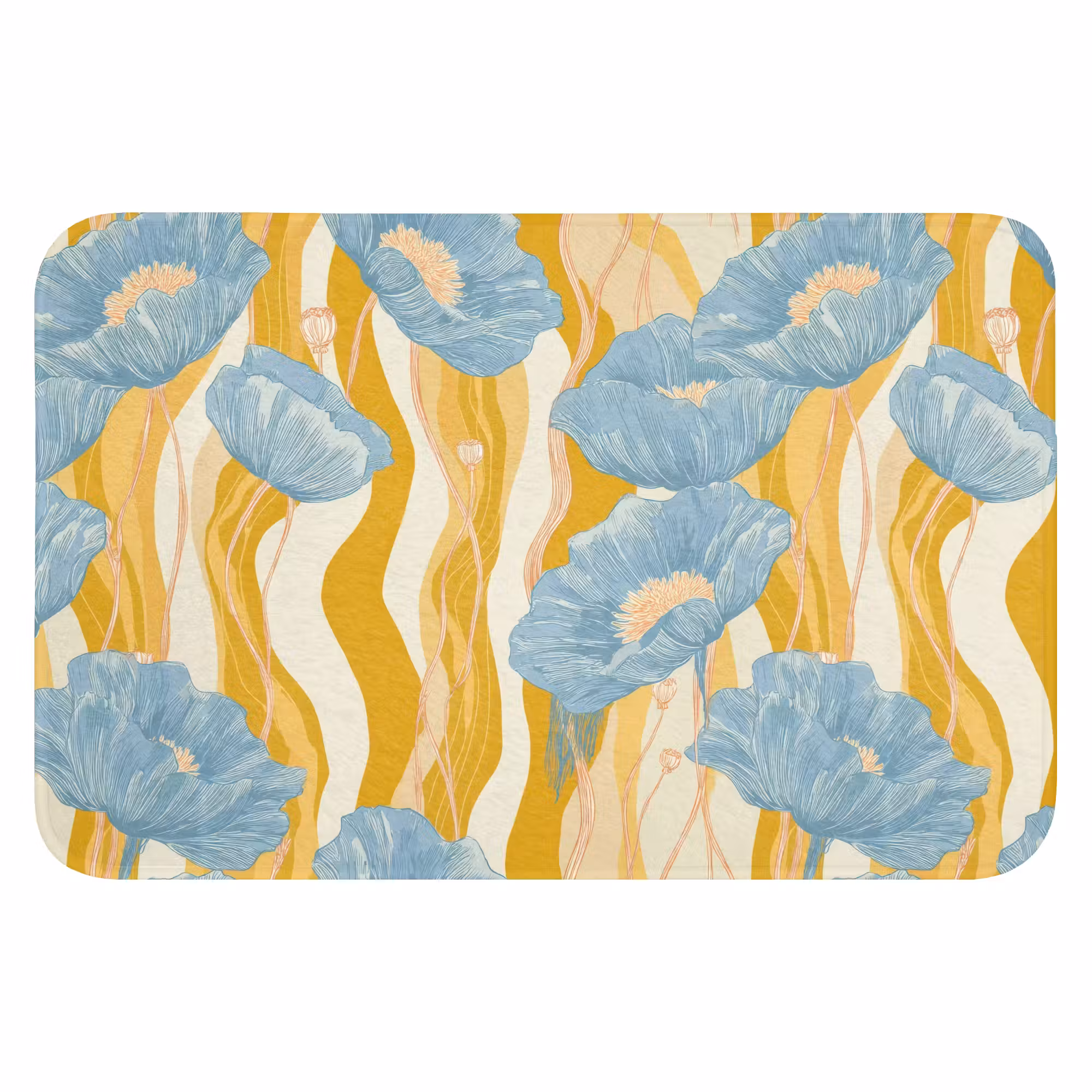 Badematte - Mohnblumen - Botanisch - Blau