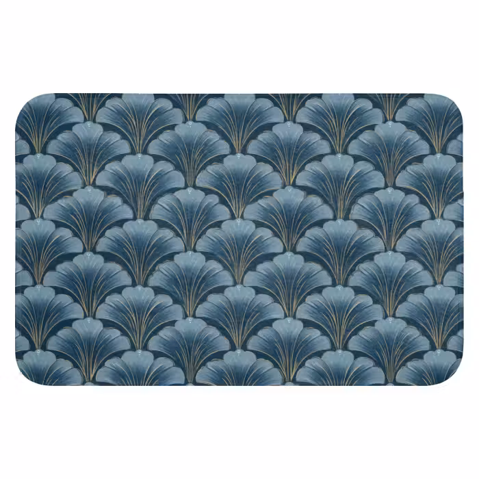 Badematte - Muster - Ginkgo-Blatt - Blau