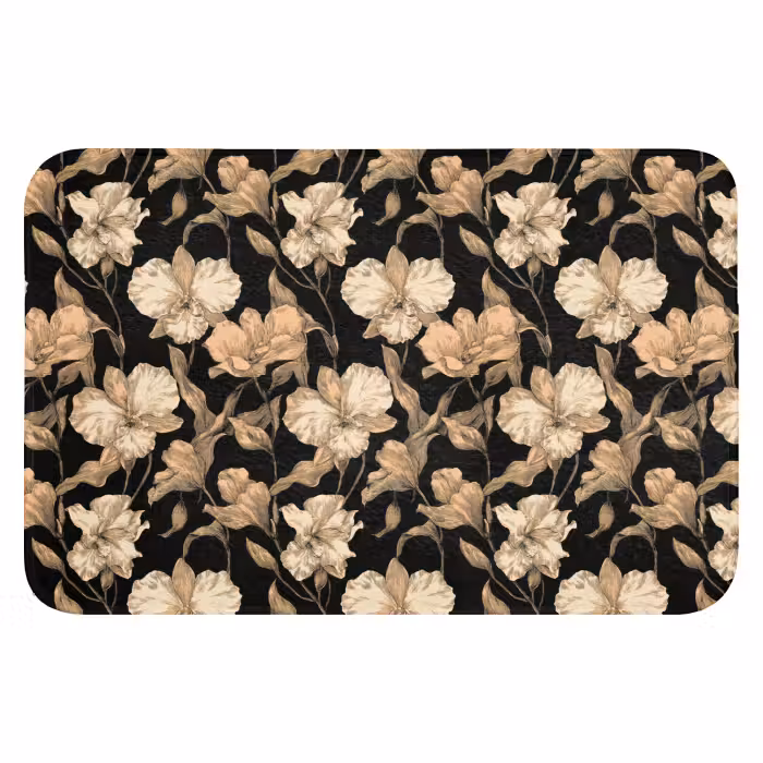 Badematte - Orchideen - Strichzeichnung - Muster - Beige - Schwarz