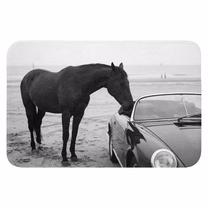 Badematte - Pferd - Auto - Schwarz - Weiß