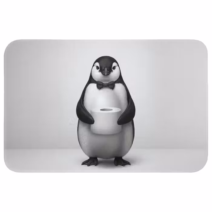 Badematte - Pinguin - Toilettenpapier - Weiß