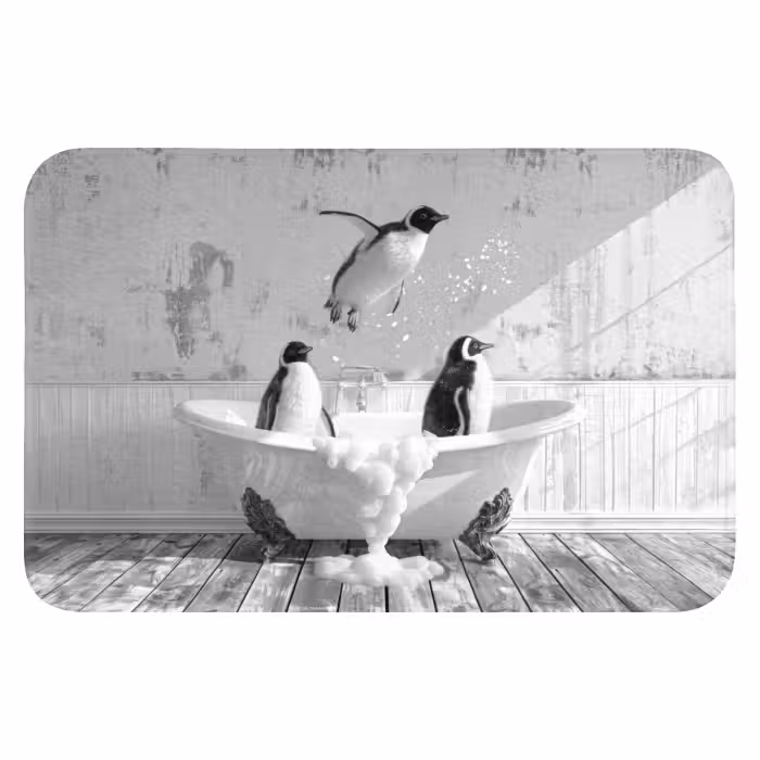 Badematte - Pinguine - Vintage - Tiere - Schwarz - Weiß