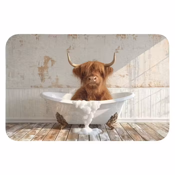 Badematte - Schottischer Highlander - Badewanne - Vintage - Kuh