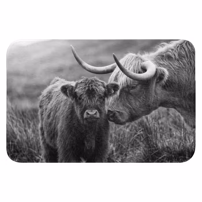 Badematte - Schottischer Highlander - Kalb - Schwarz - Weiß