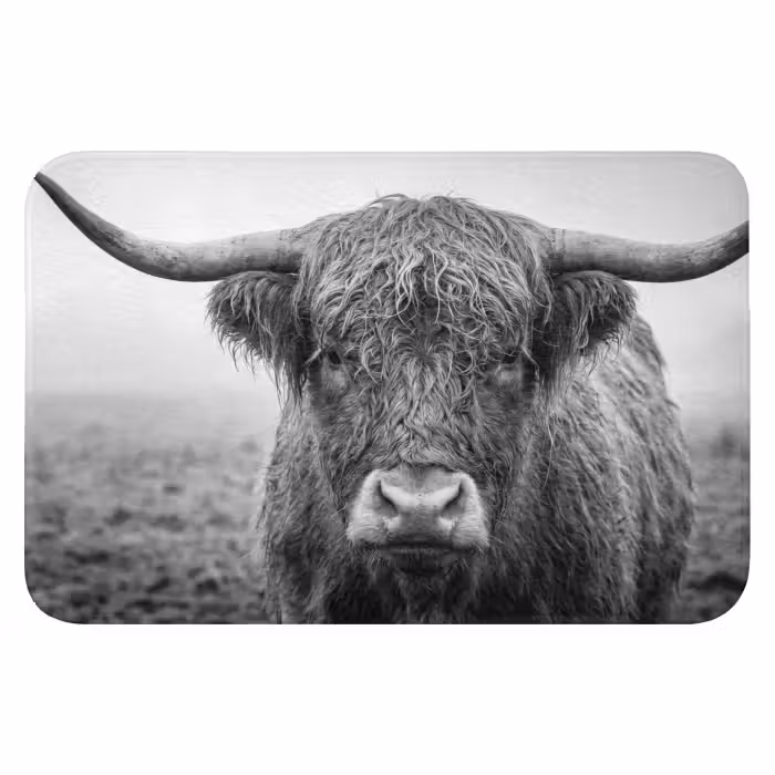 Badematte - Schottischer Highlander - Schwarz - Weiß - Gras