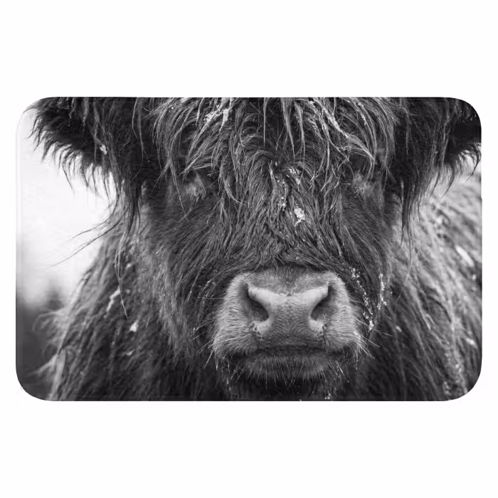 Badematte - Schottischer Highlander - Schwarz - Weiß - Schneeflocken