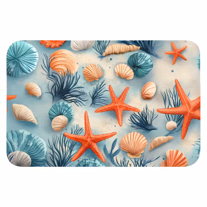 Badematte - Seesterne - Muscheln - Illustration - Sand