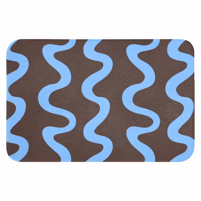 Badematte - Sich windende Linien - Blau - Braun - Minimalistisch