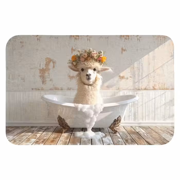 Badematte - Vintage - Alpaka - Badewanne - Blumen - Tiere