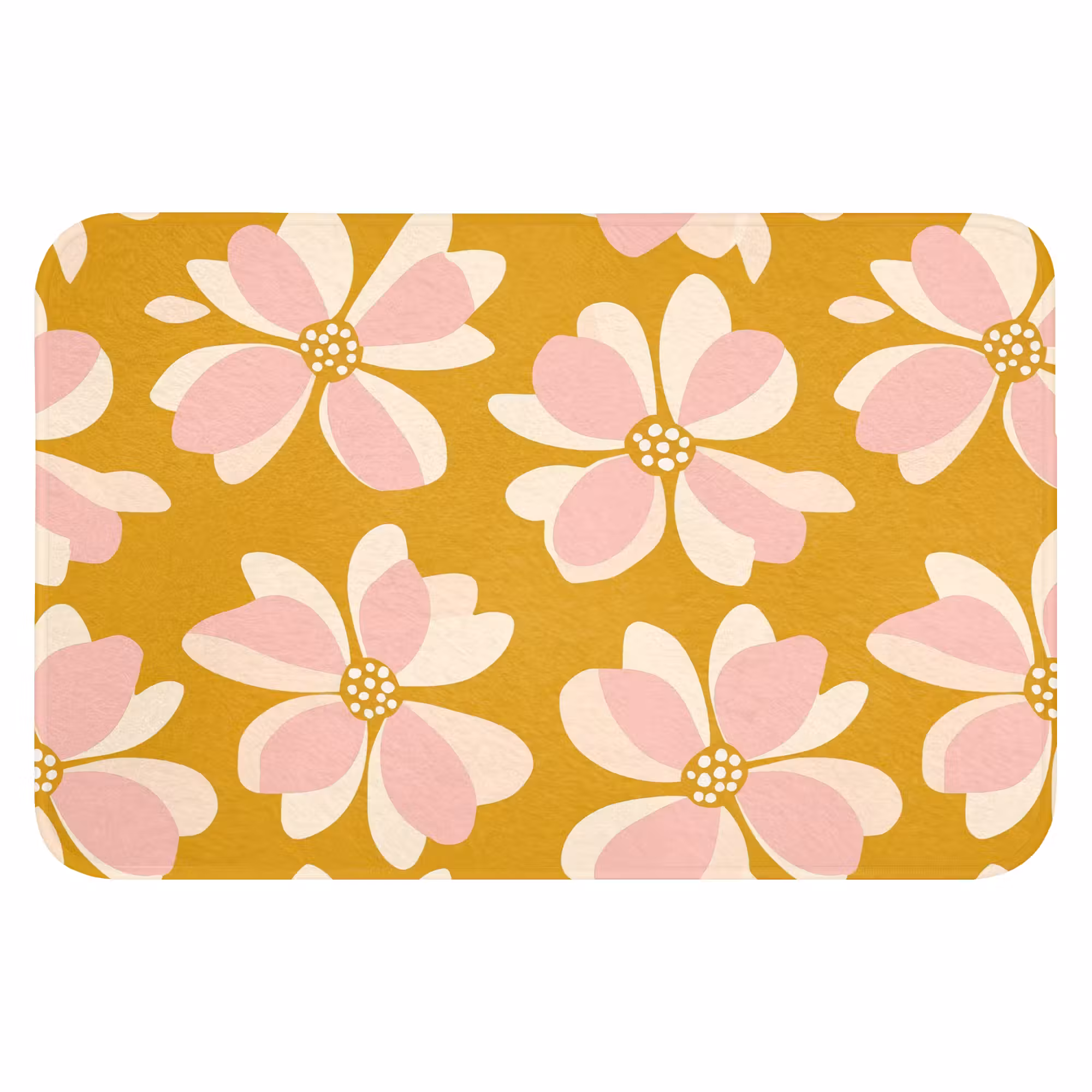 Badematte - Vintage - Blumen - Ockergelb