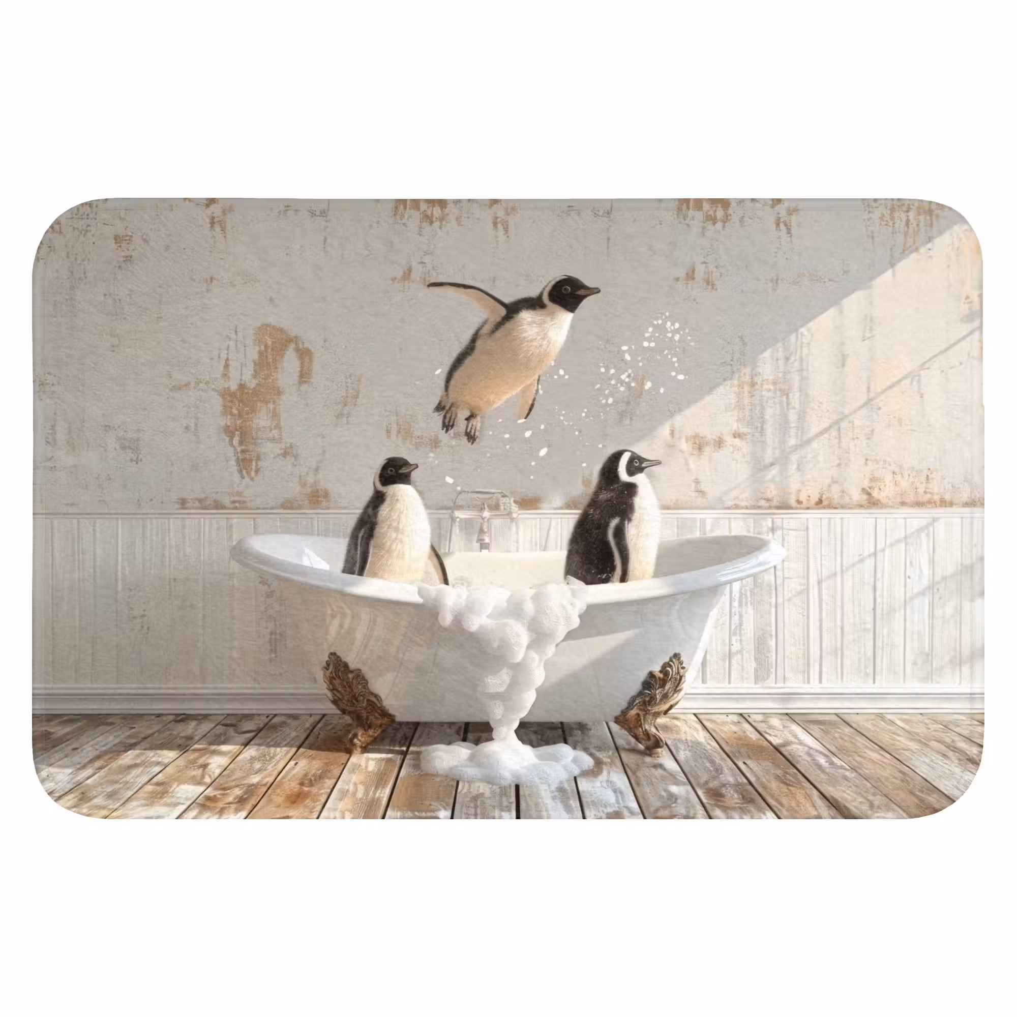 Badematte - Vintage - Pinguin - Badewanne - Schaumstoff
