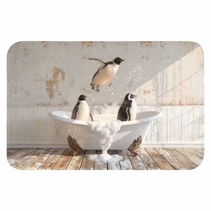Badematte - Vintage - Pinguin - Badewanne - Schaumstoff