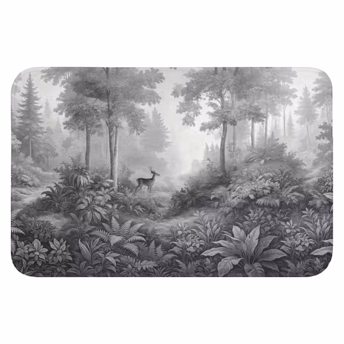 Badematte - Wald - Rotwild - Schwarz - Weiß