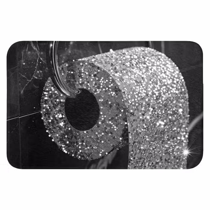 Badematte - WC - Toilettenpapier - Schwarz und weiß - Glitter