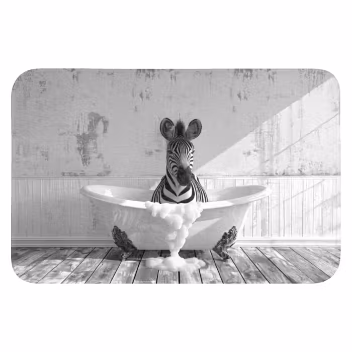 Badematte - Zebra - Wildlife - Vintage - Schwarz - Weiß