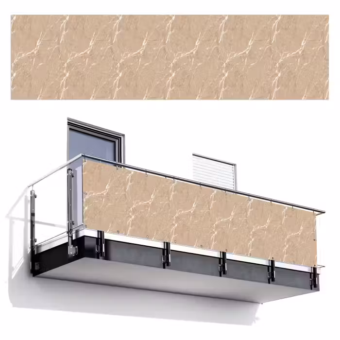 Balkonsichtschutz - Beige - Marmor - Organisch - Weiß