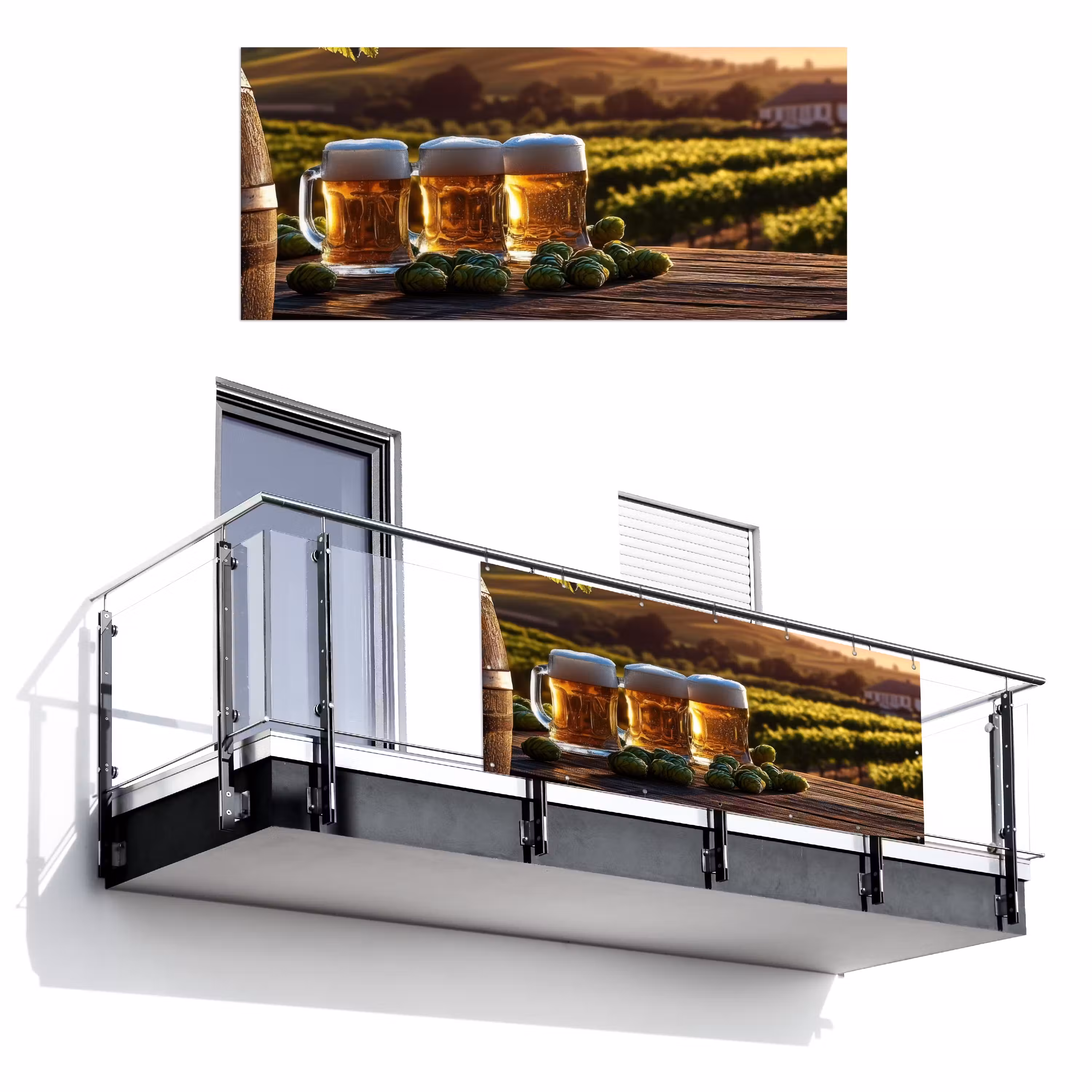 Balkonsichtschutz - Bier - Hopfen - Landschaft