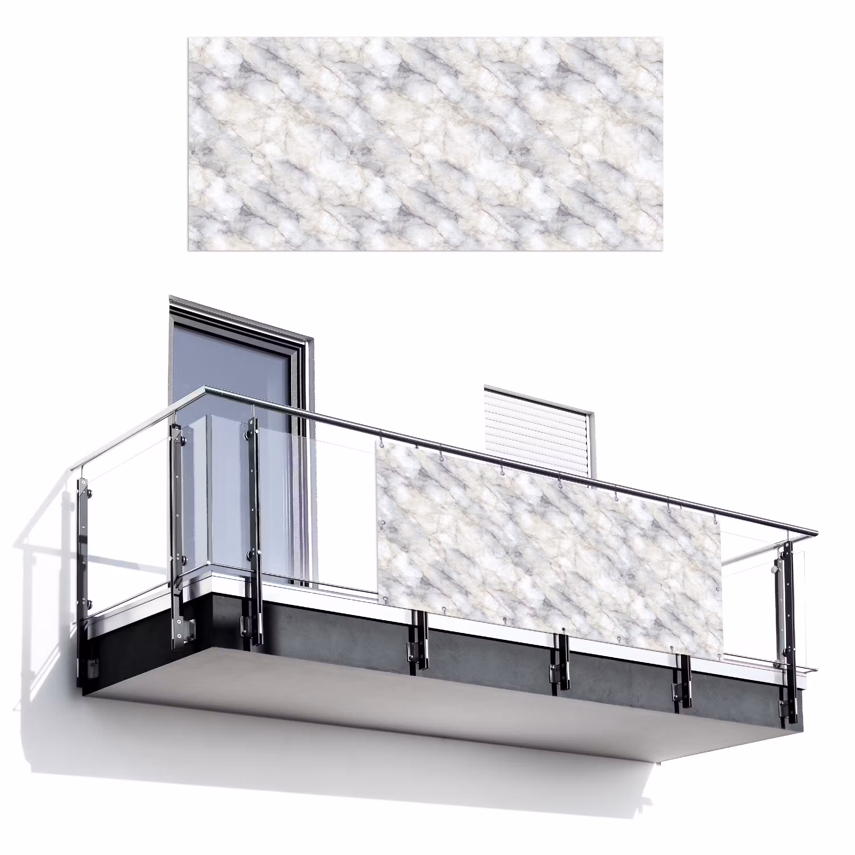 Balkonsichtschutz - Grau - Marmor - Detailliert