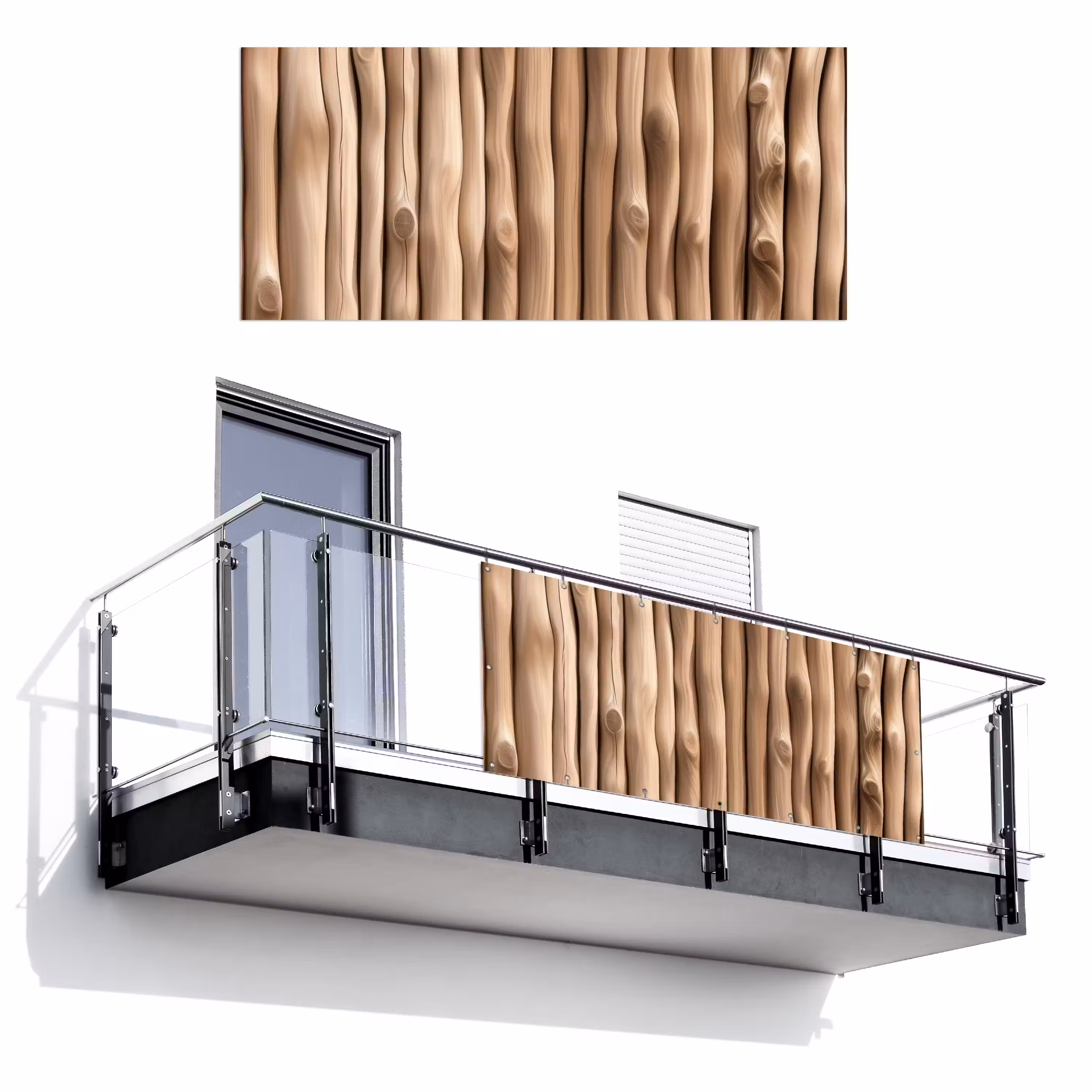 Balkonsichtschutz - Holz - Stiel - Hellbraun