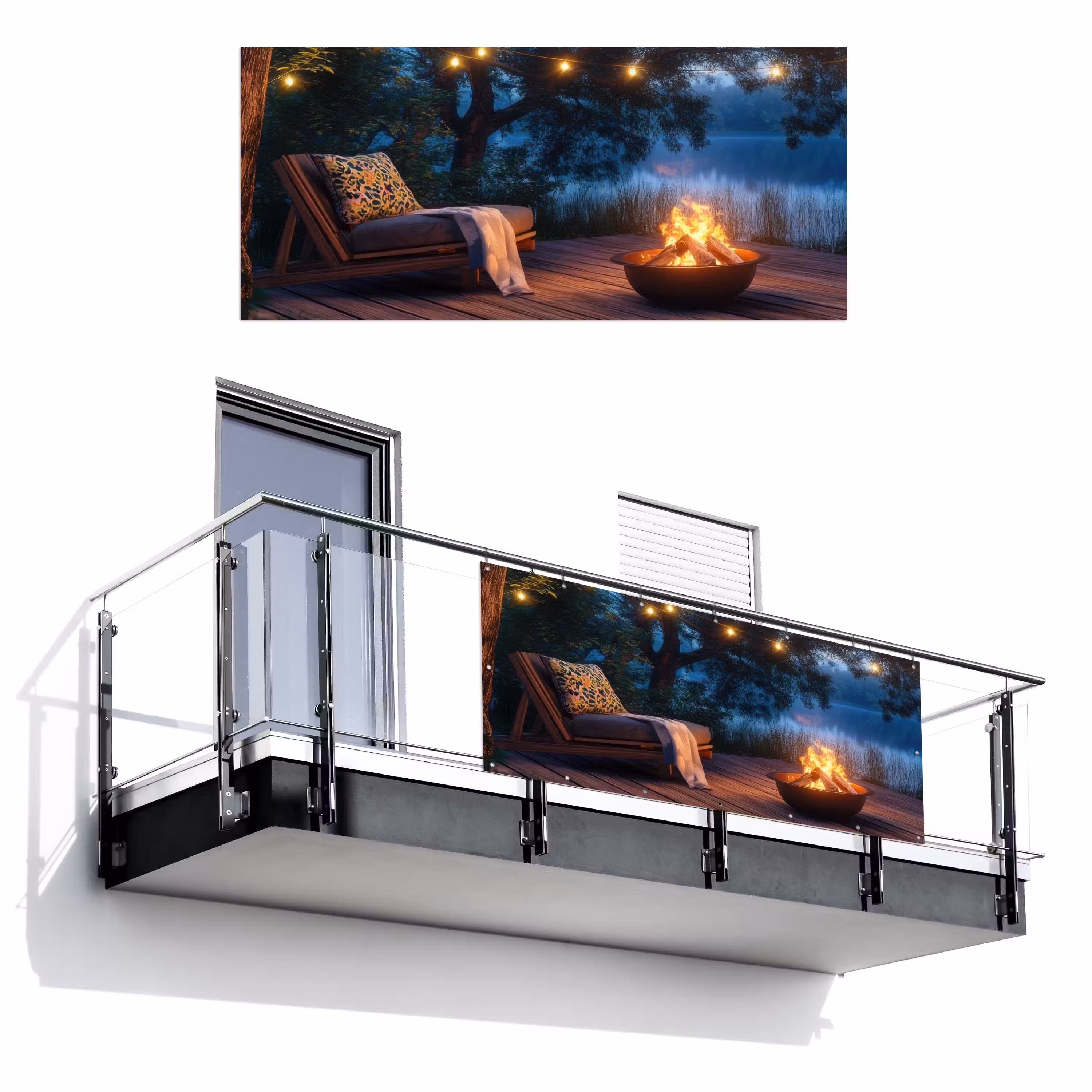 Balkonsichtschutz - Lagerfeuer - See - Abendlicht
