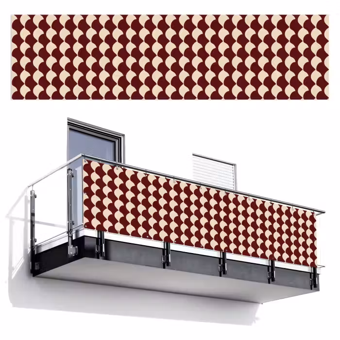 Balkonsichtschutz - Rot - Kachelmuster - Creme