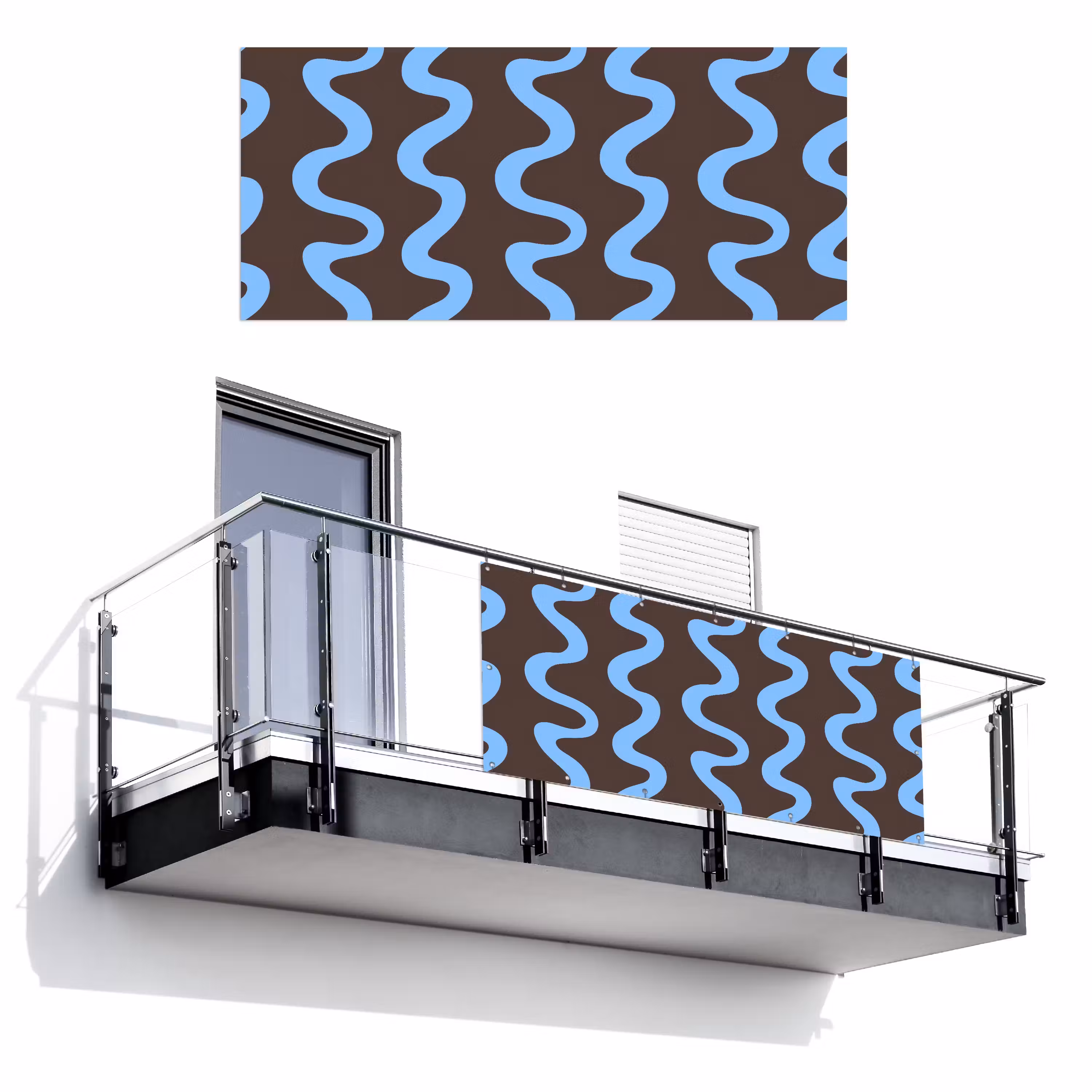 Balkonsichtschutz - Sich windende Linien - Blau - Braun - Minimalistisch