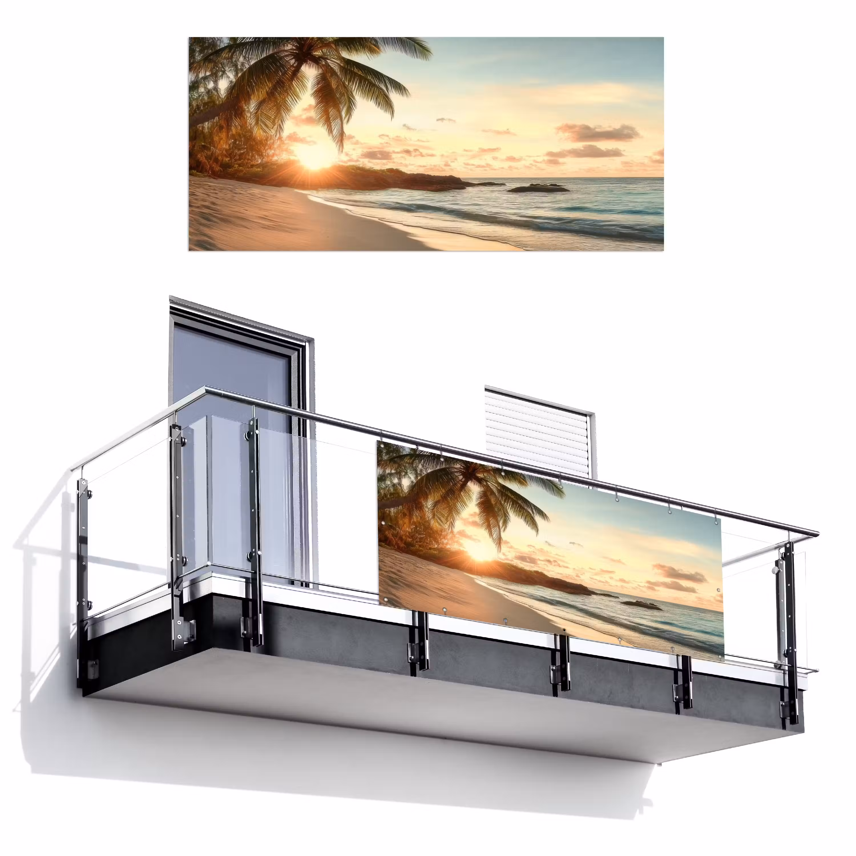Balkonsichtschutz - Strand - Palmen - Meer - Sonnenuntergang