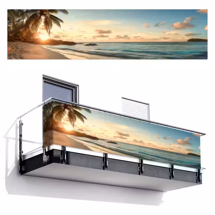 Balkonsichtschutz - Strand - Palmen - Meer - Sonnenuntergang