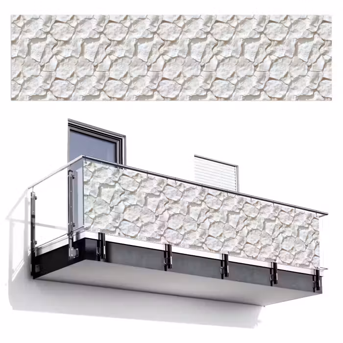 Balkonsichtschutz - Struktur - Fels - Weiß