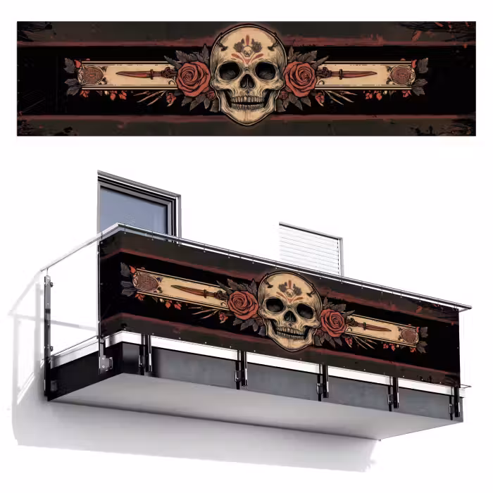 Balkonsichtschutz - Totenkopf - Rosen - Gotisch