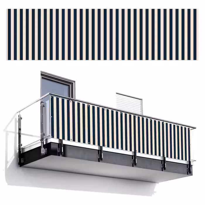 Balkonsichtschutz - Vertikale Streifen - Blau - Creme