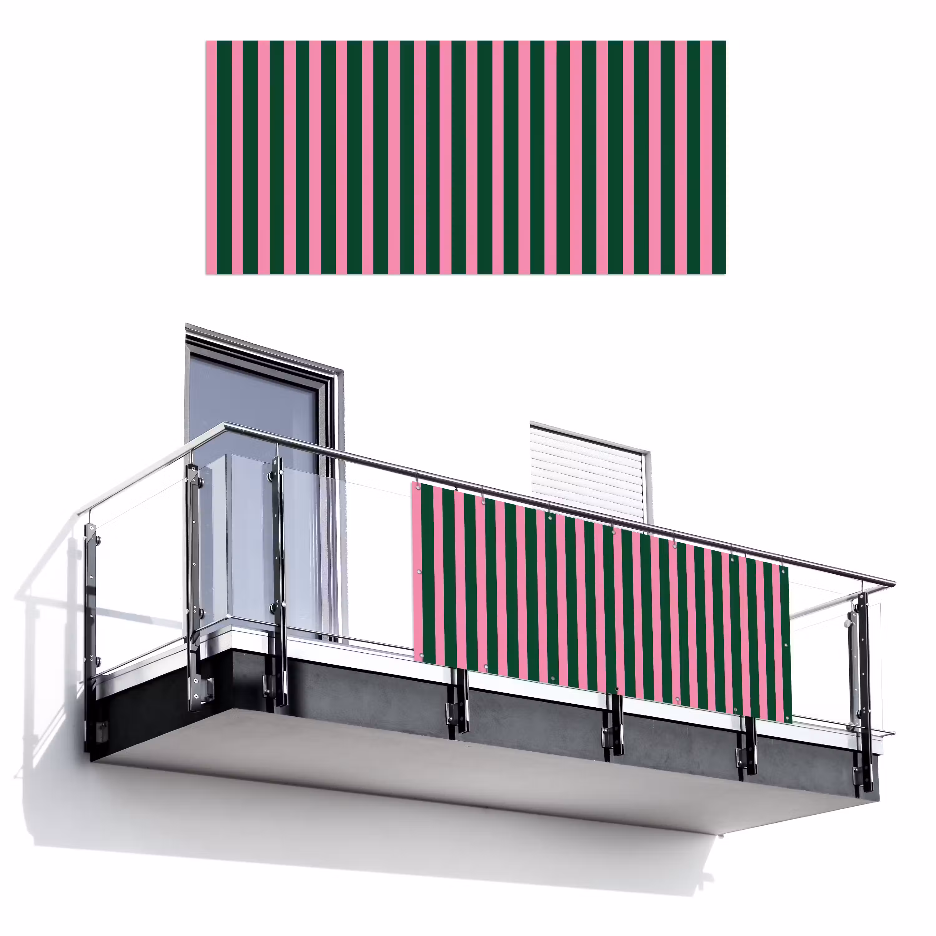 Balkonsichtschutz - Vertikale Streifen - Grün - Rosa