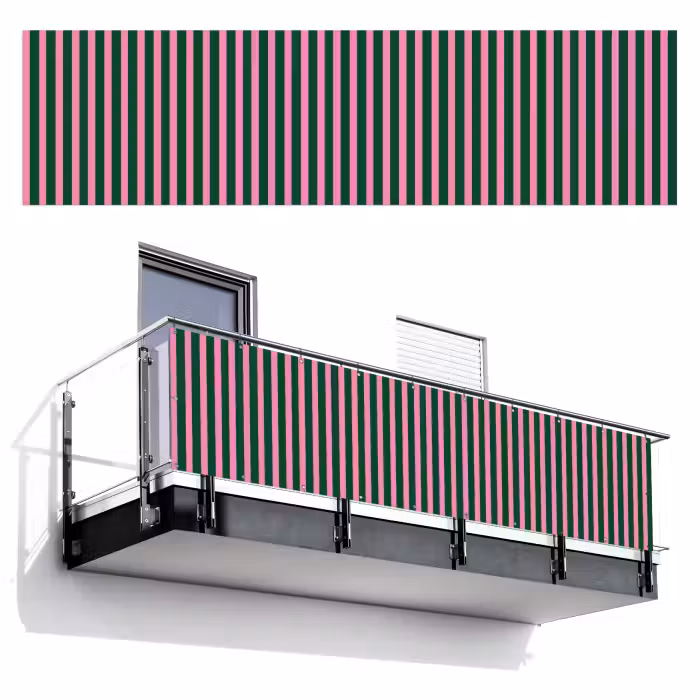 Balkonsichtschutz - Vertikale Streifen - Grün - Rosa