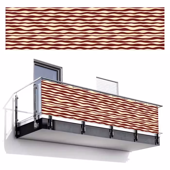 Balkonsichtschutz - Wellen - Rot - Muster - Creme