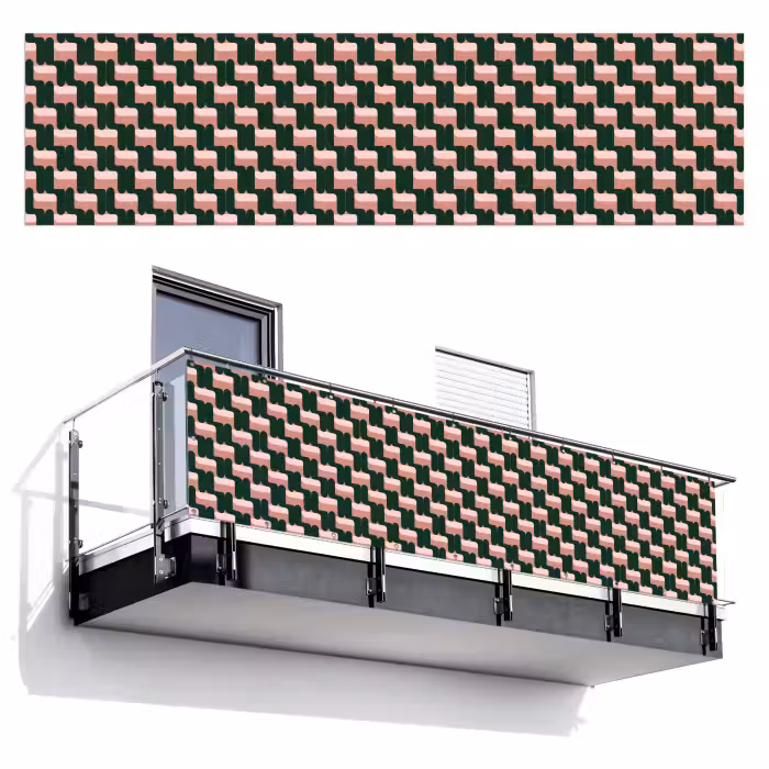 Balkonsichtschutz - Zopfmuster - Grün - Rosa - Geometrisch