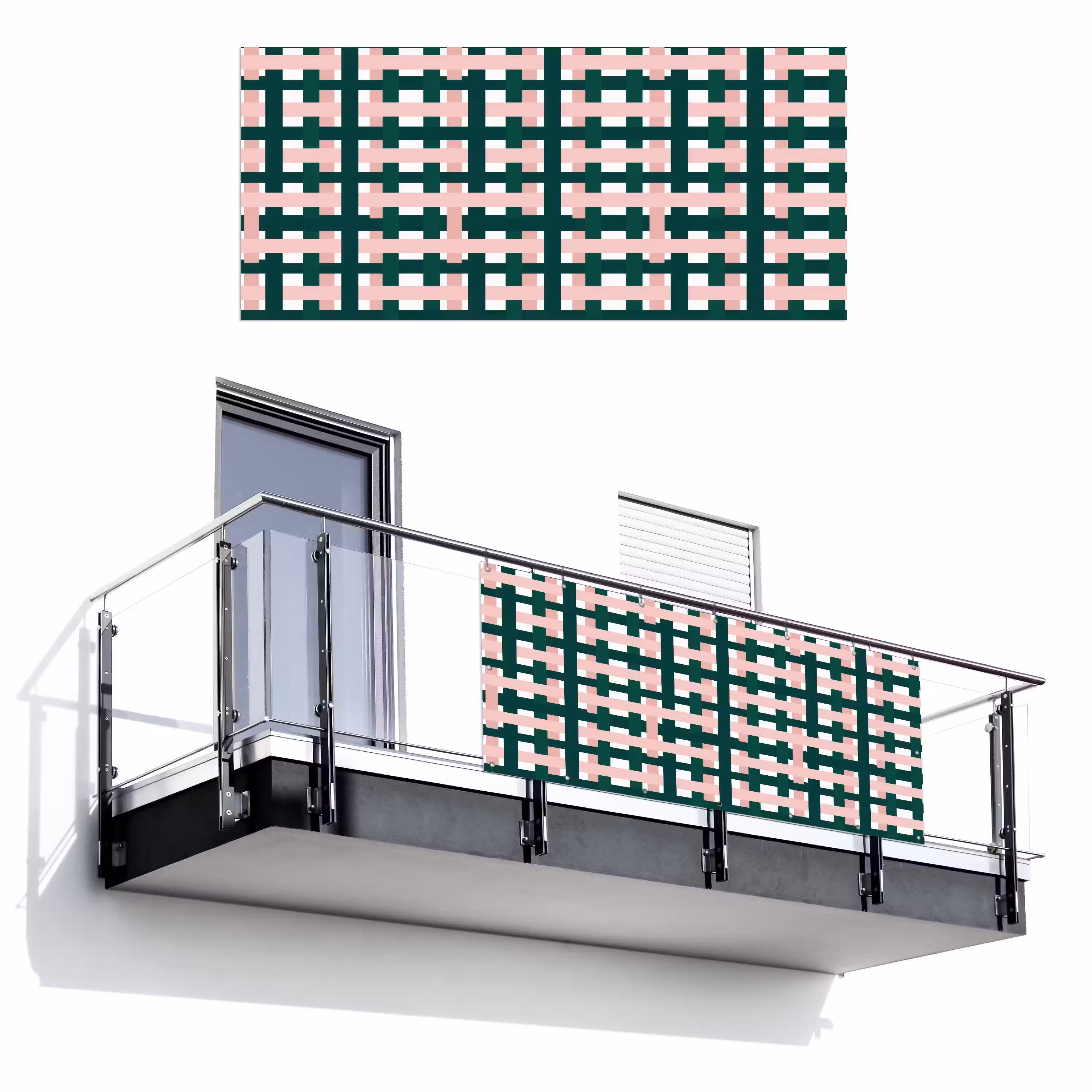 Balkonsichtschutz - Zopfmuster - Grün - Rosa - Grafik