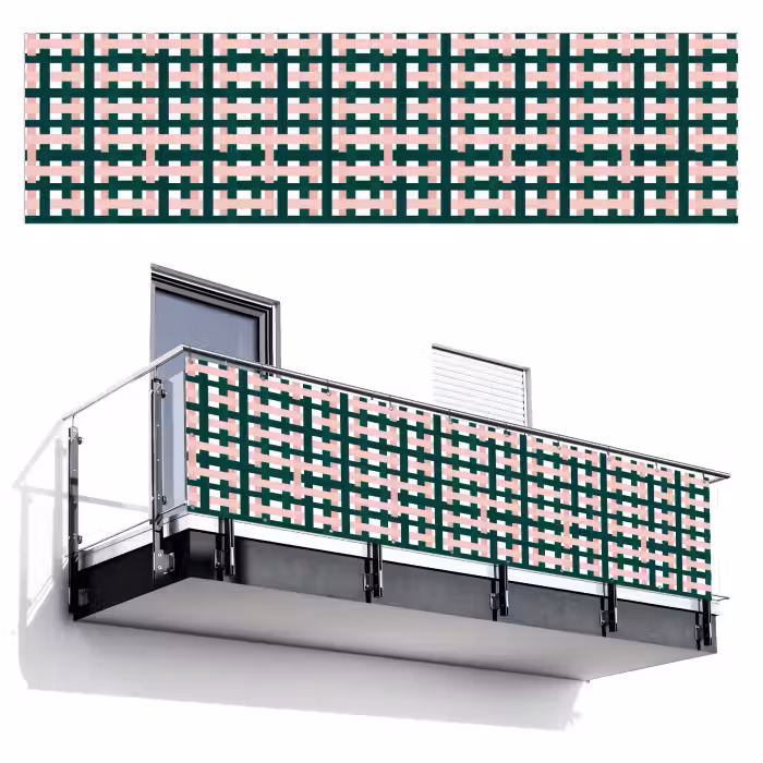 Balkonsichtschutz - Zopfmuster - Grün - Rosa - Grafik