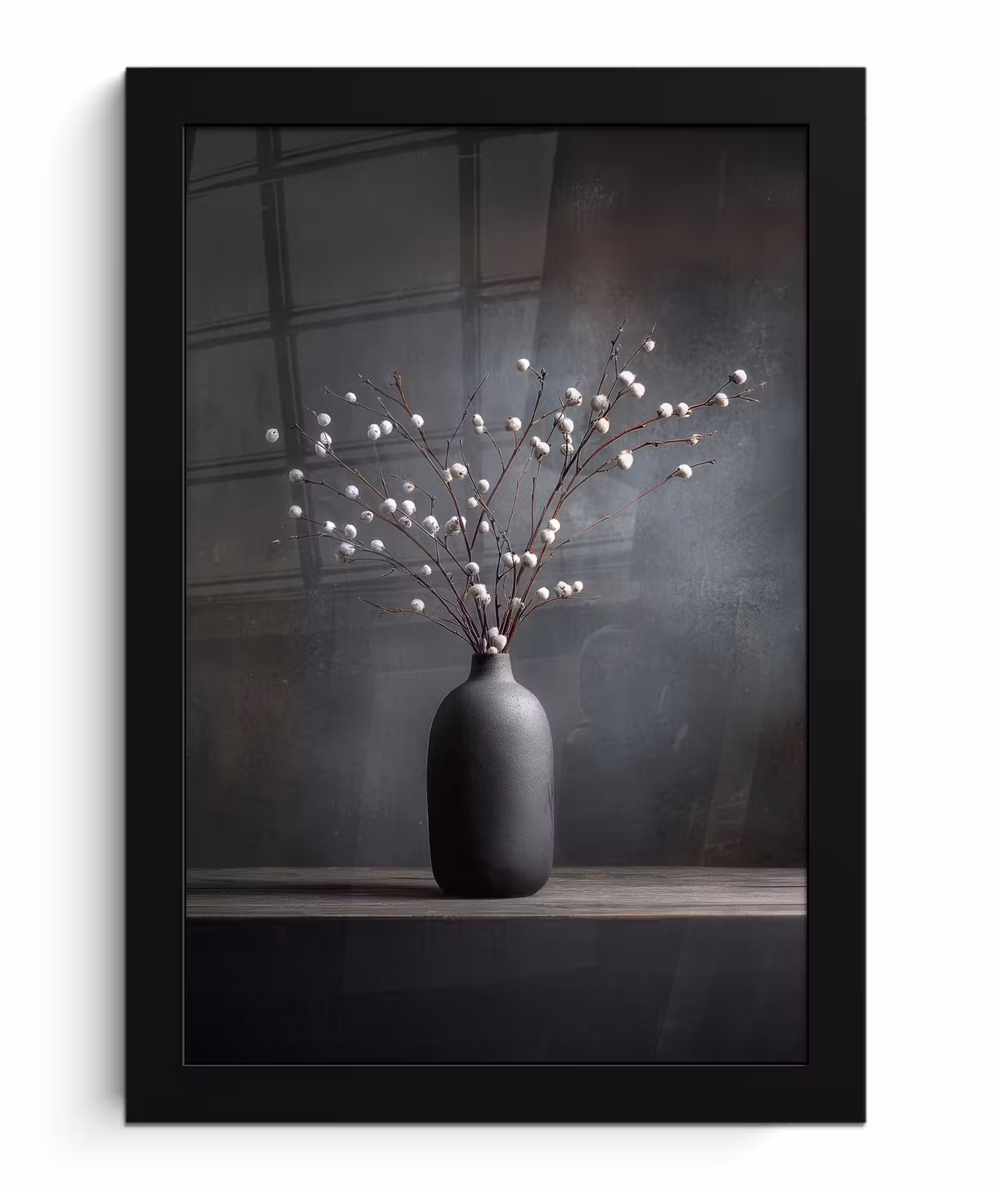 Bilder mit Rahmen - Äste - Vase - Kugeln - Weiß